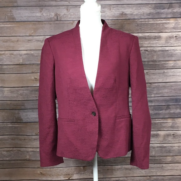 LOFT Dark Raspberry 1 Button PaddedShoulder Blazer